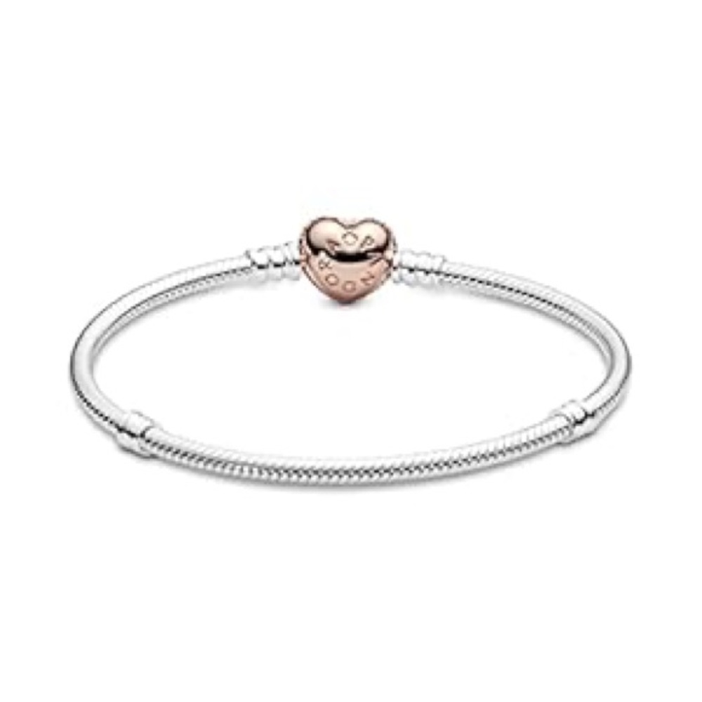 Pandora Pavé Sterling Silver Bracelet w 14k rose gold-plated heart clasp - - Picture 3 of 15